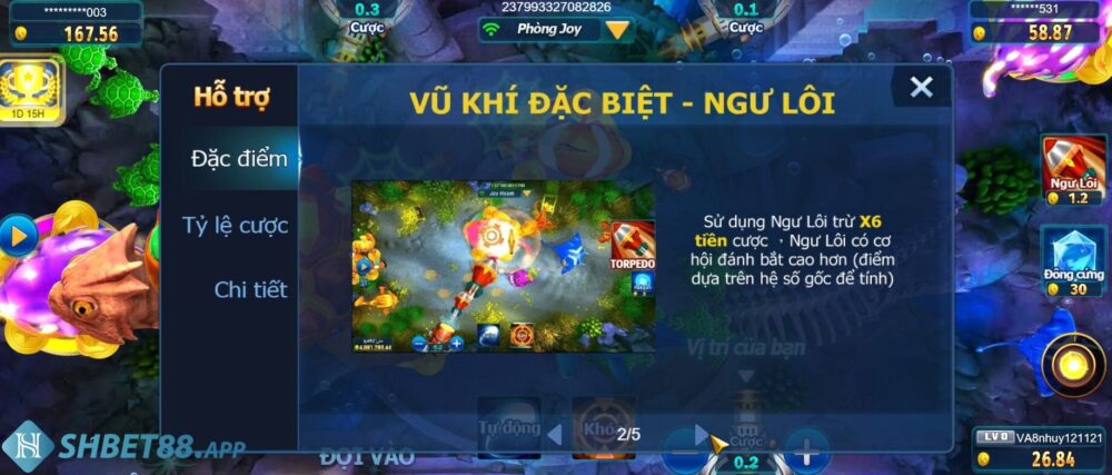 Những vũ khí trong game Happy Fishing 