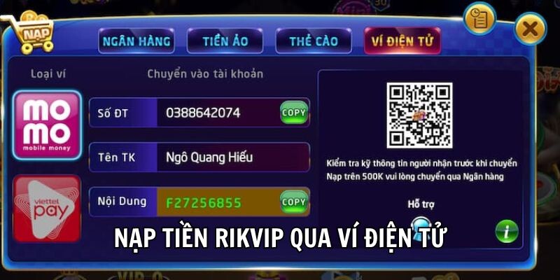 Nạp tiền Rikvip qua ví điện tử